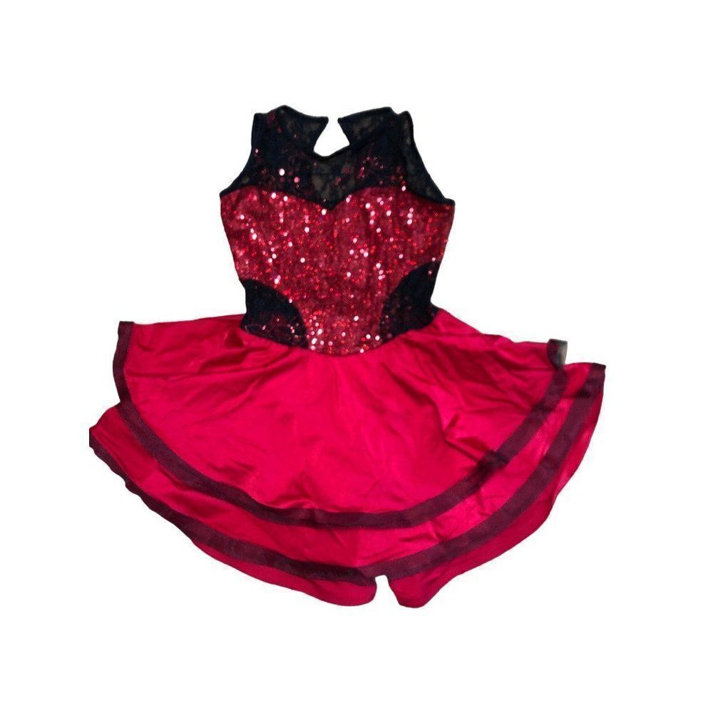 DANSCO Dance Unitard Leotard Dress Womens Medium MA Red Black